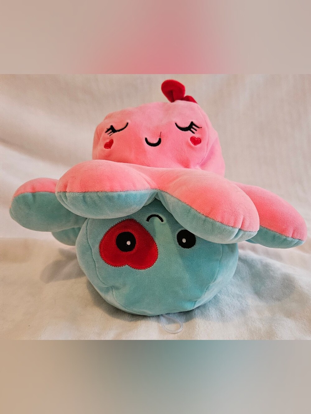 Reversible Octopus Plush - Pink and Aqua. 11" X 10"